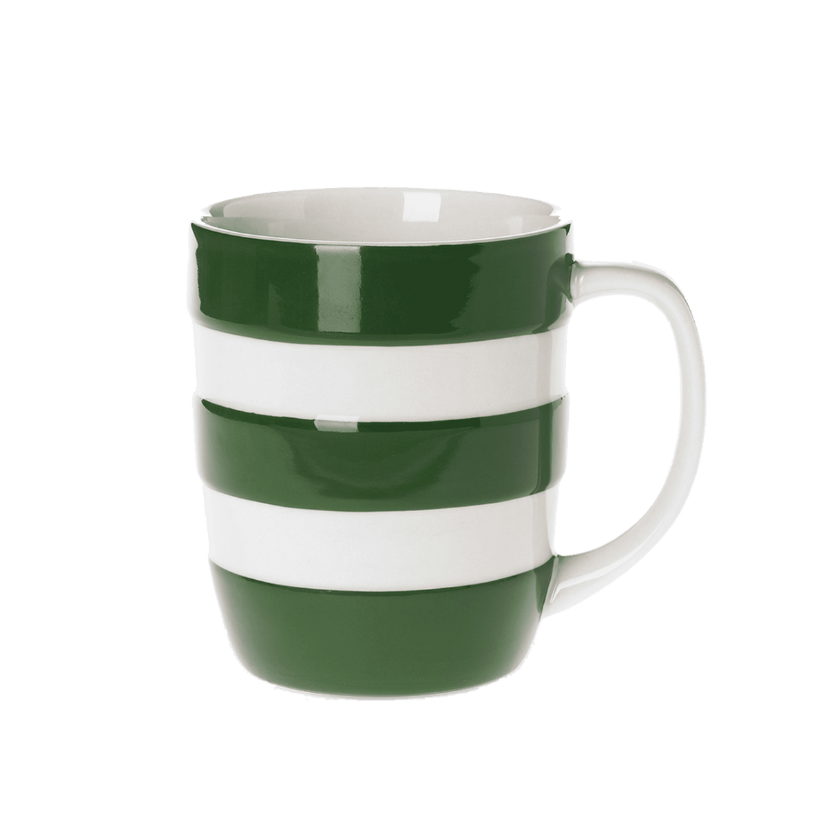Green and white striped mug on a transparent background