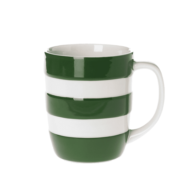 Green and white striped mug on a transparent background
