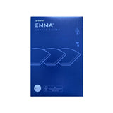 Blue coffee filter packaging with 'EMMA' branding on a white background