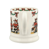 White mug with festive fox design on a white background