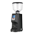 Black coffee grinder with digital display on a white background