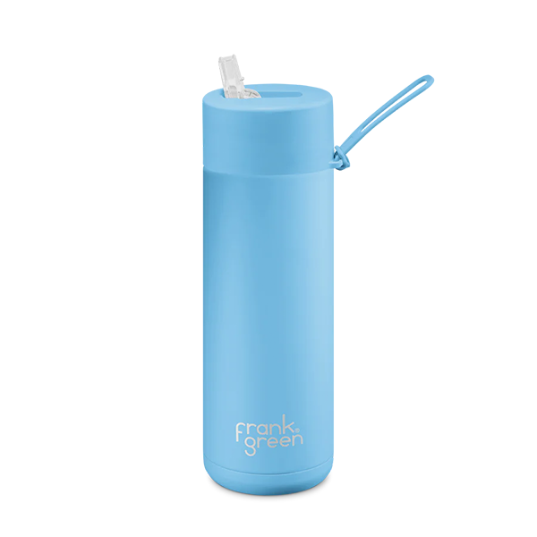 Frank Green 20oz/595ml Ceramic Reusable Straw Bottle - Sky Blue