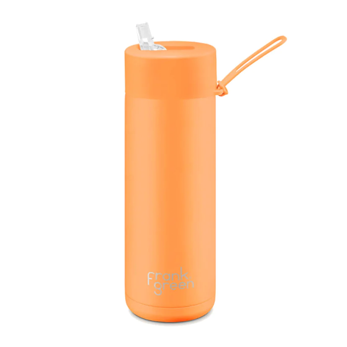 Frank Green 20oz/595ml Ceramic Reusable Straw Bottle - Neon Orange