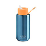 Frank Green 34oz/1005ml Ceramic Reusable Bottle with Straw Lid - Chrome Blue / Orange Lid