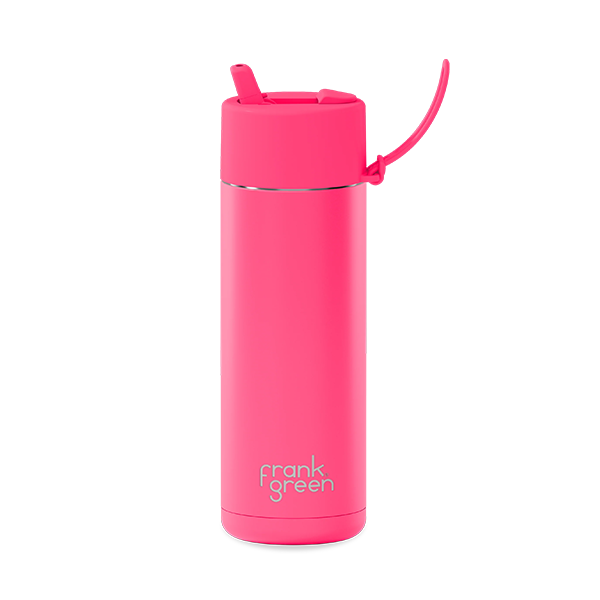 Frank Green 20oz/595ml Ceramic Reusable Bottle with Flip Straw - Neon Pink