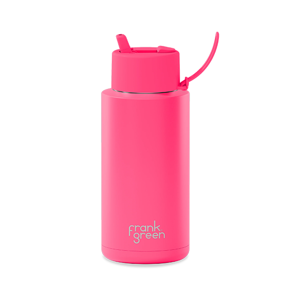Frank Green 34oz/1005ml Ceramic Reusable Bottle with Flip Straw - Neon Pink
