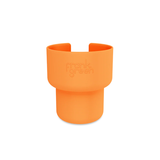 Orange silicone cup holder with 'frank green' branding on a white background