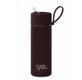 Brown reusable water bottle with Frank Green logo on a white background