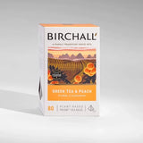 Birchall Green Tea & Peach tea bags packaging on a white background