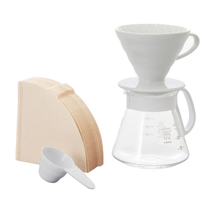 Hario V60 Ceramic Coffee Maker Kit White Size 02