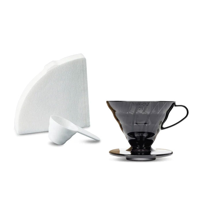 Hario V60 Coffee Dripper Plastic Size 01 & 40 Filter Papers Set - Transparent Black