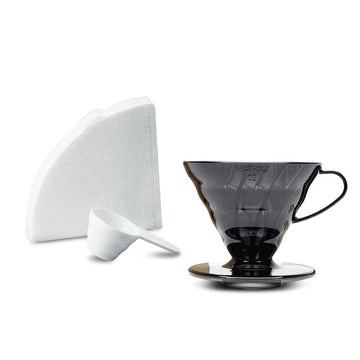 Hario V60 Coffee Dripper Plastic Size 02 & 40 Filter Papers - Transparent Black