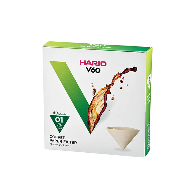 Hario V60 Coffee Filter Papers Size 01 - Brown (40 Pack Boxed)