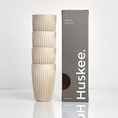 Huskee Reusable 12oz Coffee Cups 4 Pack - Natural