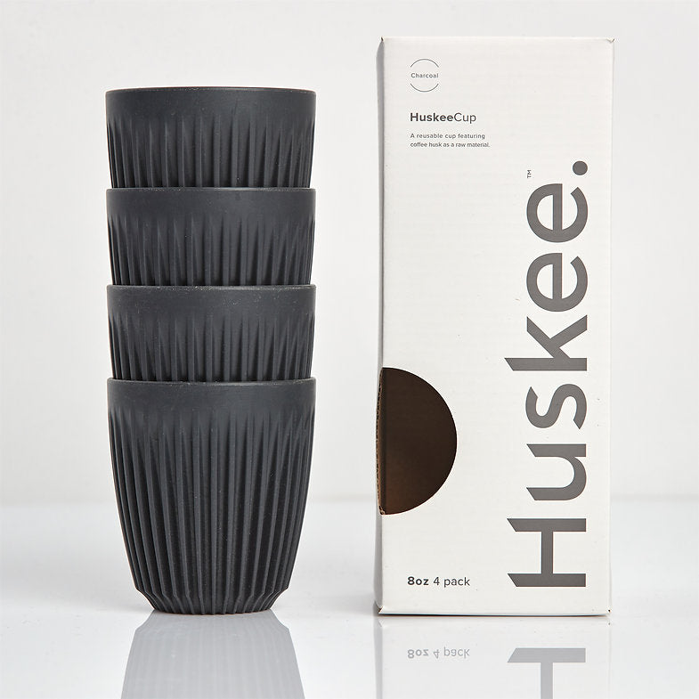 Huskee Reusable 8oz Coffee Cups 4 Pack - Charcoal
