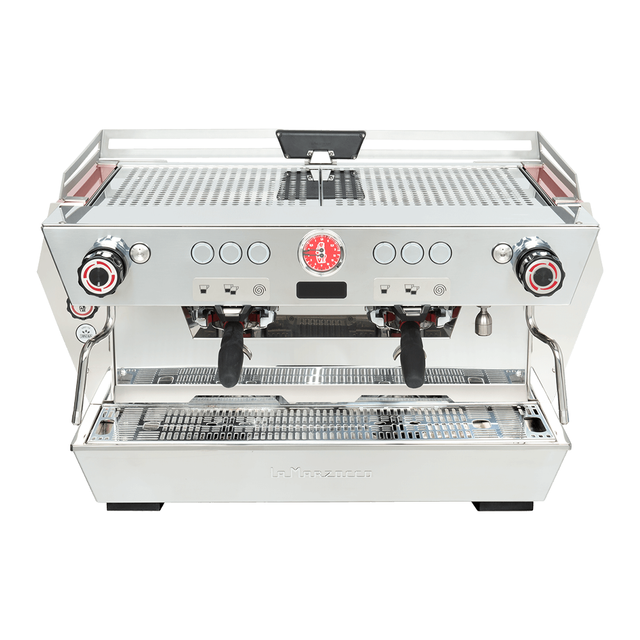 La Marzocco KB90 espresso machine with innovative straight-in portafilter and dual boiler system, ideal for high-volume coffee shops.