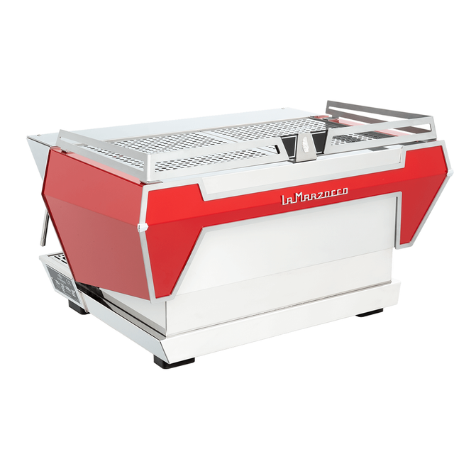 La Marzocco KB90 espresso machine with innovative straight-in portafilter and dual boiler system, ideal for high-volume coffee shops.