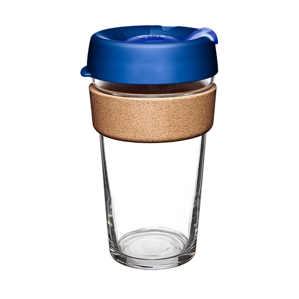 KeepCup Brew Cork Glass Reusable Coffee Cup L 16oz/454ml - Electric Blue