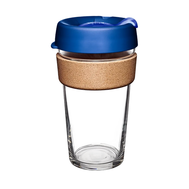 KeepCup Brew Cork Glass Reusable Coffee Cup L 16oz/454ml - Electric Blue