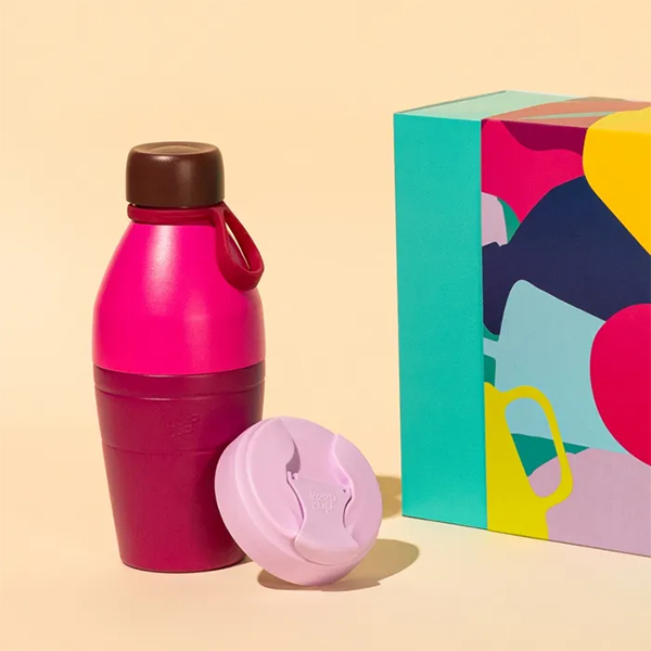 KeepCup Just Essentials Water Bottle18oz/530ml & Commuter Flip Lid Gift Box - Grenache Lilac