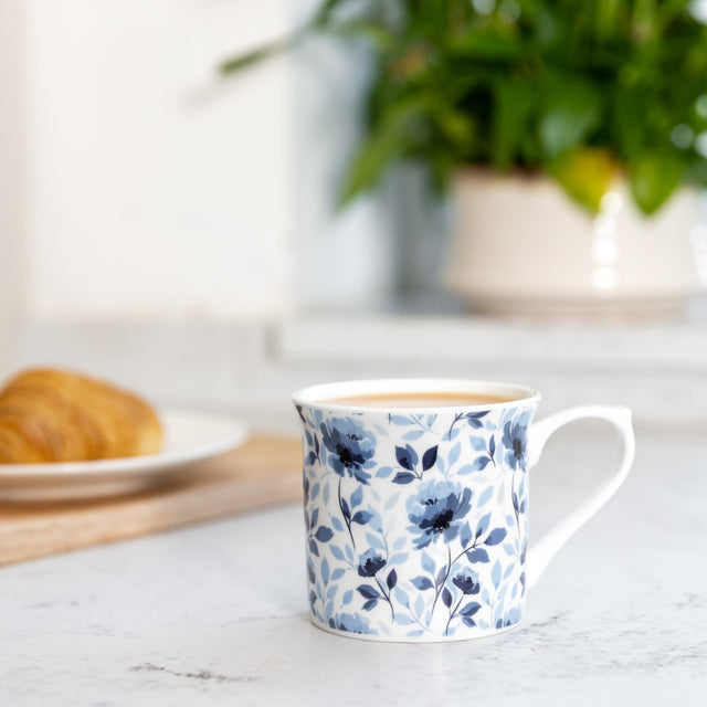 KitchenCraft Fluted China Mug, 300ml - Blue Rose