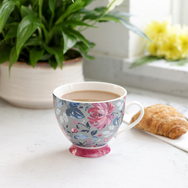 KitchenCraft China 400ml Footed Mug - Grey Floral