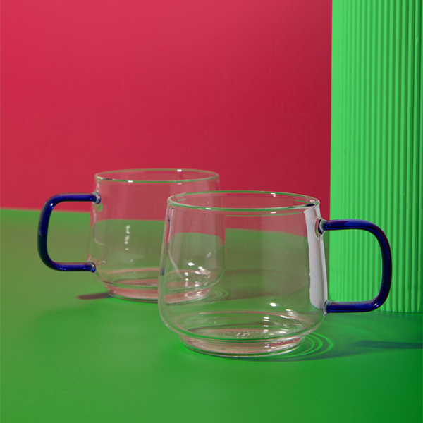 La Cafetiere Glass Mug, Set of 2, 275ml - Blue Glass Handle