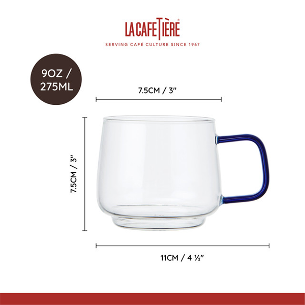 La Cafetiere Glass Mug, Set of 2, 275ml - Blue Glass Handle