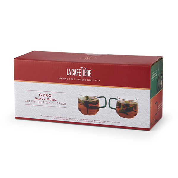 La Cafetiere Glass Mug, Set of 2, 275ml - Green Glass Handle