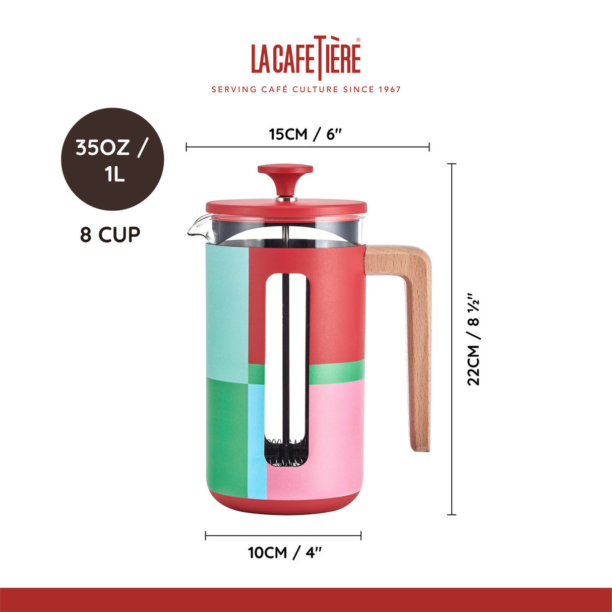 La Cafetière Pisa 8 Cup 1L Stainless Steel Cafetiere - Utopian Lines