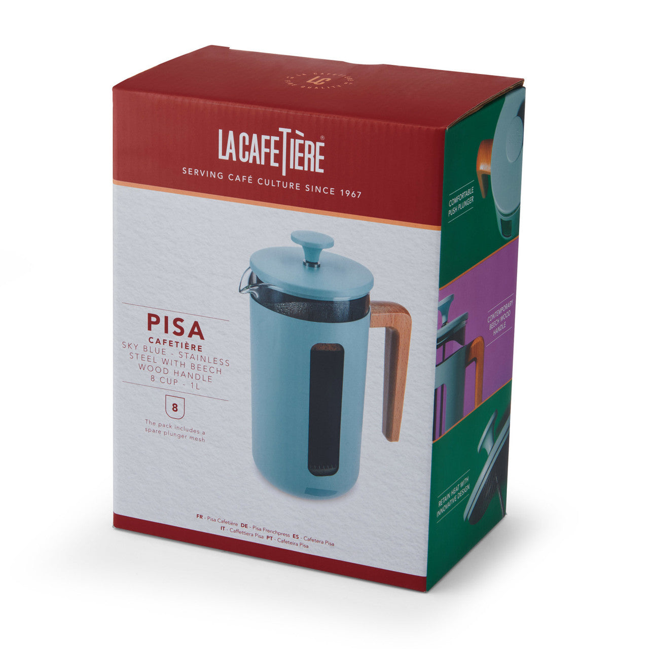 La Cafetière Pisa Cafetière, 8-Cup/1L, Heat-Resistant La Cafetière Pisa Cafetière, 8-Cup/1L, Heat-Resistant