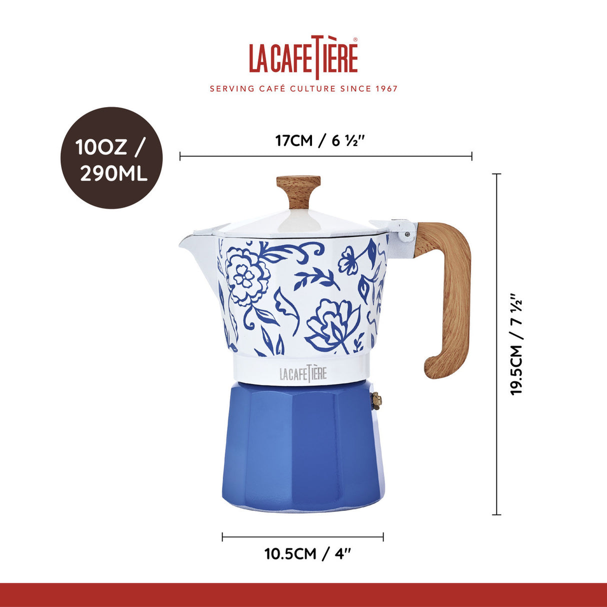 La Cafetière Venice 6 Cup Aluminium Stovetop Coffee Maker - Blu Fiorato