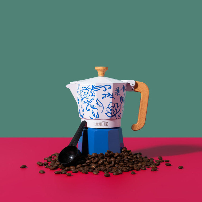 La Cafetière Venice 6 Cup Aluminium Stovetop Coffee Maker - Blu Fiorato
