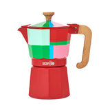 Colorful coffee maker with wooden handle on a white background