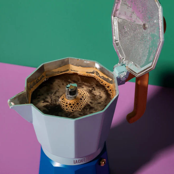 La Cafetière Venice 6 Cup Espresso Maker- Aluminium, Sky Blue, Two Tone