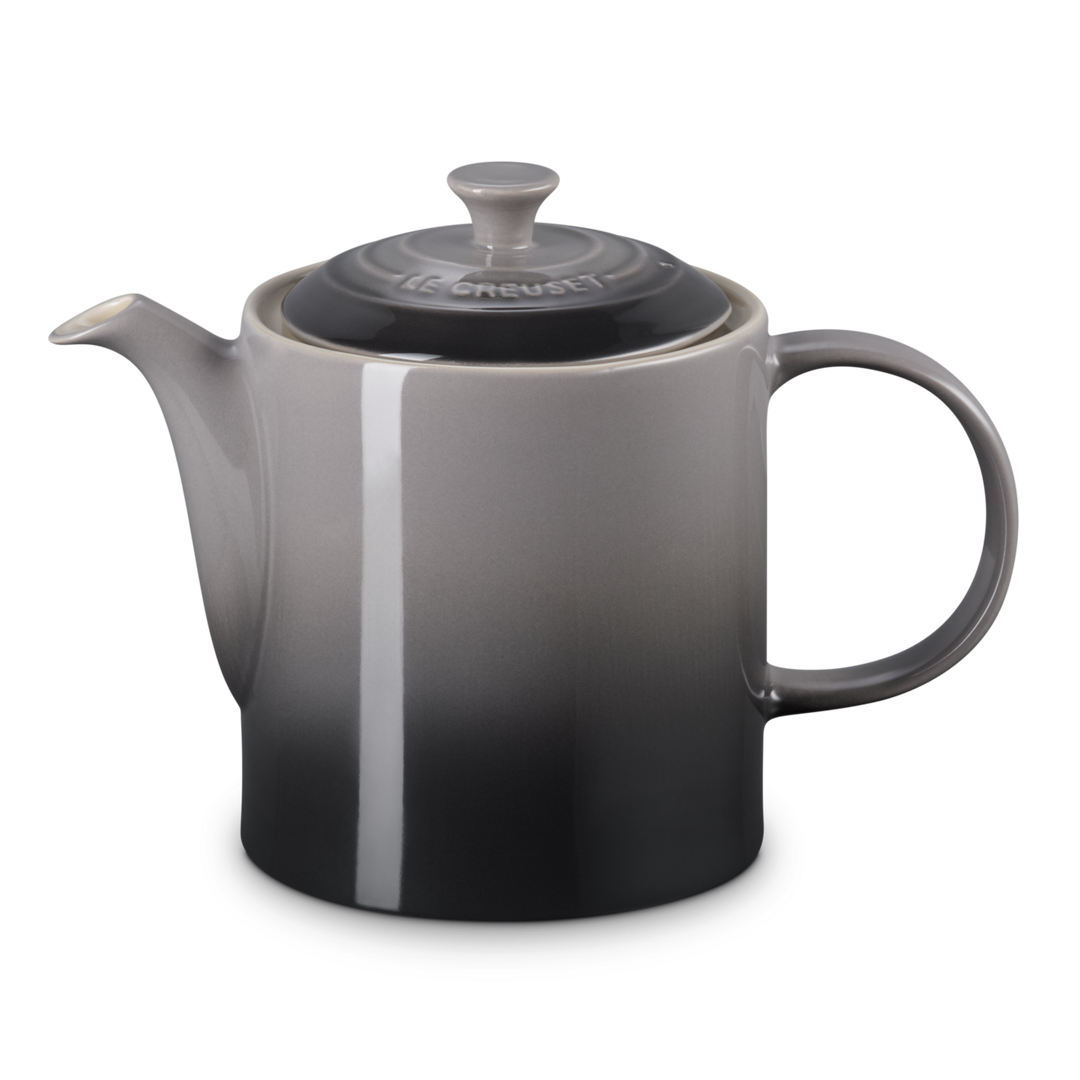 Gray teapot with a white stripe on a white background