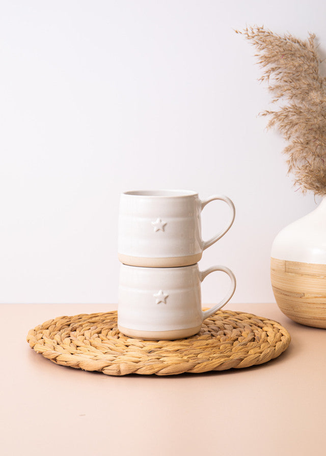 Mikasa Farmhouse Star Stoneware Mugs, Set of 2, 380ml - White, Redber Coffee