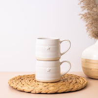 Mikasa Farmhouse Star Stoneware Mugs, Set of 2, 380ml - White, Redber Coffee