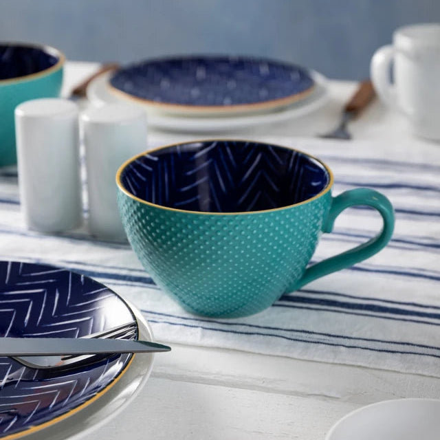 Mikasa Stoneware Mug, 330ml -  Indigo Chevron