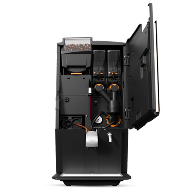 Bravilor Esprecious 21L Bean-to-Cup Coffee Machine – robust design with large 21L water tank, dual canisters for coffee beans and instant ingredients, easy-to-use touchscreen, and automatic rinsing program. Suitable for high-volume environments with up to 210 cups per day.