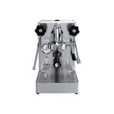 Espresso machine with black handles on a white background