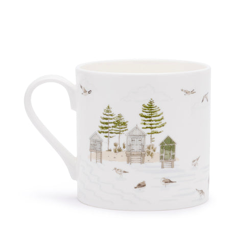 Sophie Allport Sea Birds large fine bone china mug with coastal birds, trees and beach huts