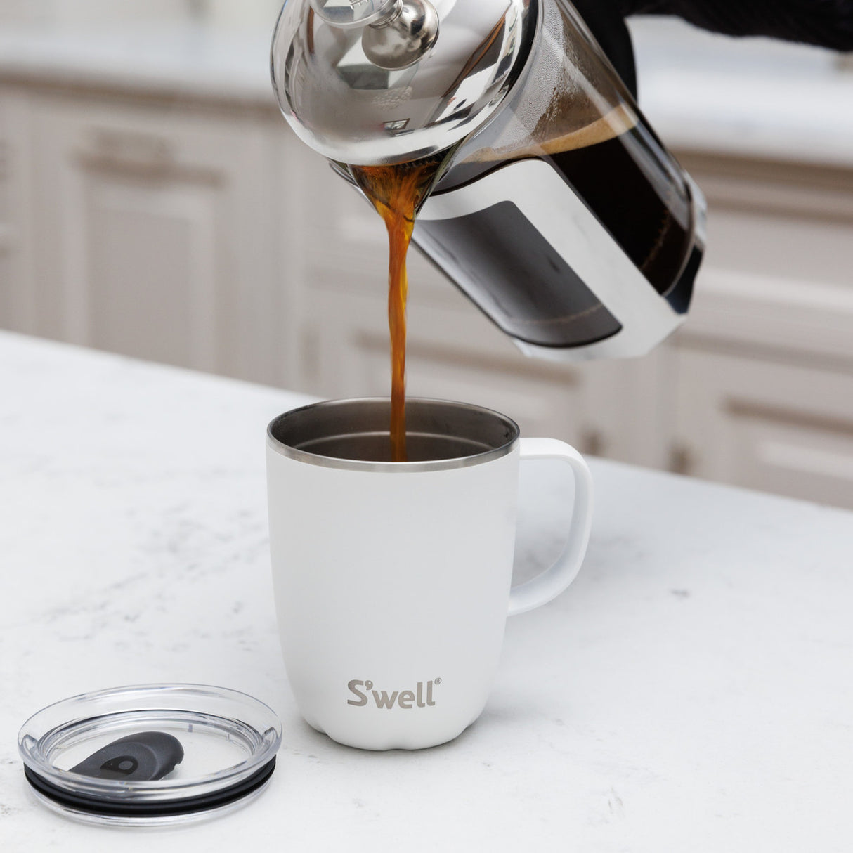 S'well Stainless Steel Travel Mug with Handle 350ml - Moonstone, Redber Coffee