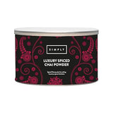 Canister of Simply Luxury Spiced Chai Powder with decorative black and red label