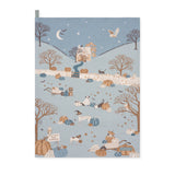 Illustrated notebook cover with autumn-themed design on a blue background