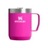 Pink Stanley mug with a silver lid on a white background