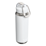 White water bottle with a silver cap on a white background