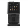 Black coffee machine with digital display on a white background