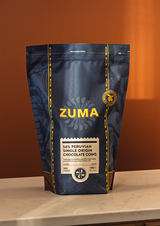 Zuma coffee bag with a brown background