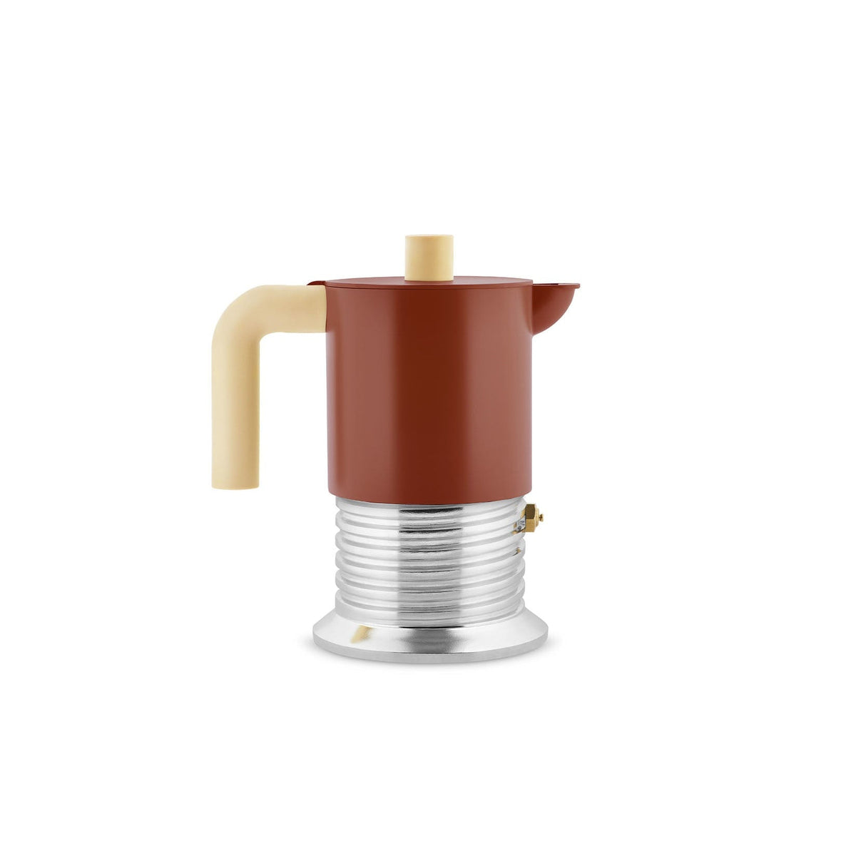 Alessi Vite 3 cup induction moka pot in brown, with screw-shaped aluminium base